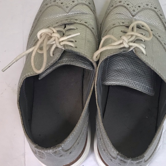 Cole Haan Original Grand Wingtip Oxford Shoes Leather Silver Gray Metallic Comfy - Picture 14 of 14